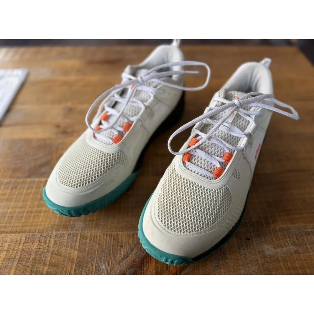 Prince Racquetball /Tennis Shoes Men Size 12 Cream‎ Teal Orange
